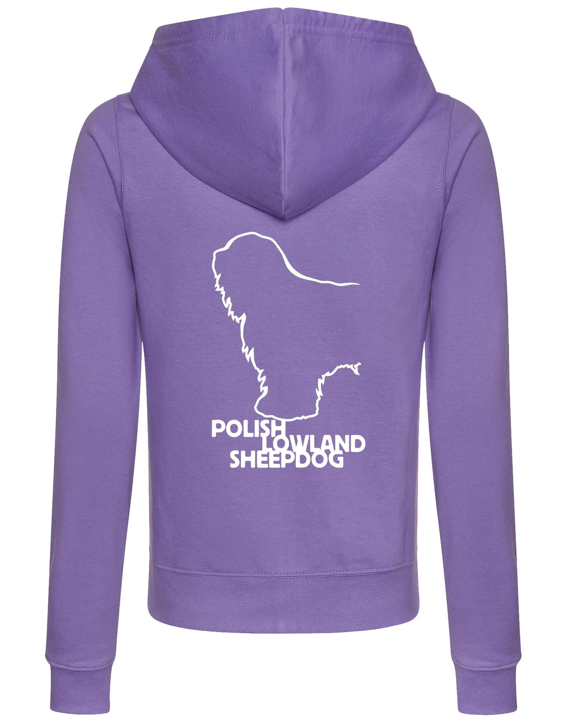 Polish Lowland Sheepdog Women’s Zipped Hoodie featuring exclusive breed artwork, full-zip closure, cozy hood, and practical pockets for all-day comfort and style.