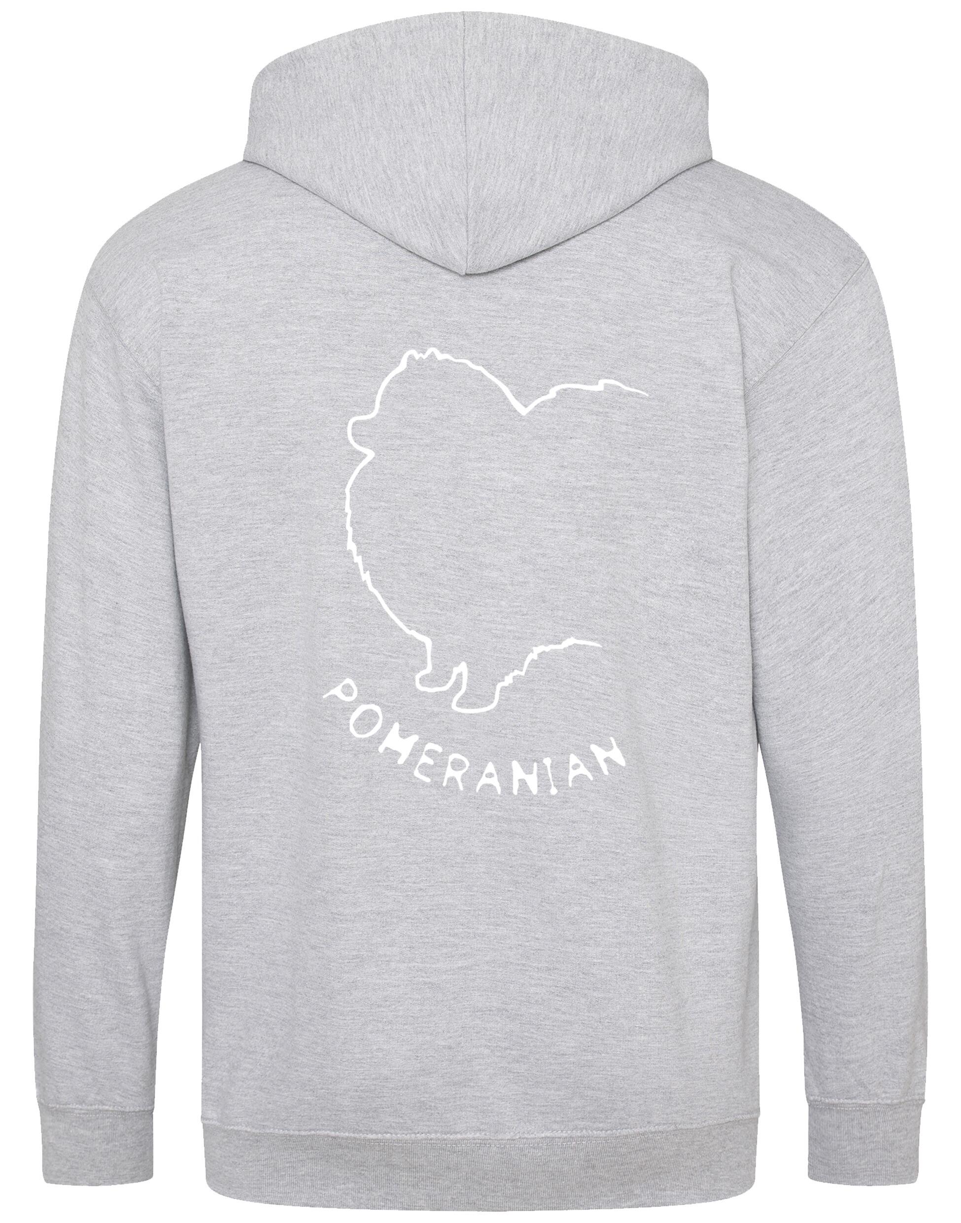 Pomeranian Zipped Hoodie featuring exclusive breed artwork, a soft fleece interior, and practical front pockets for warmth and functionality.