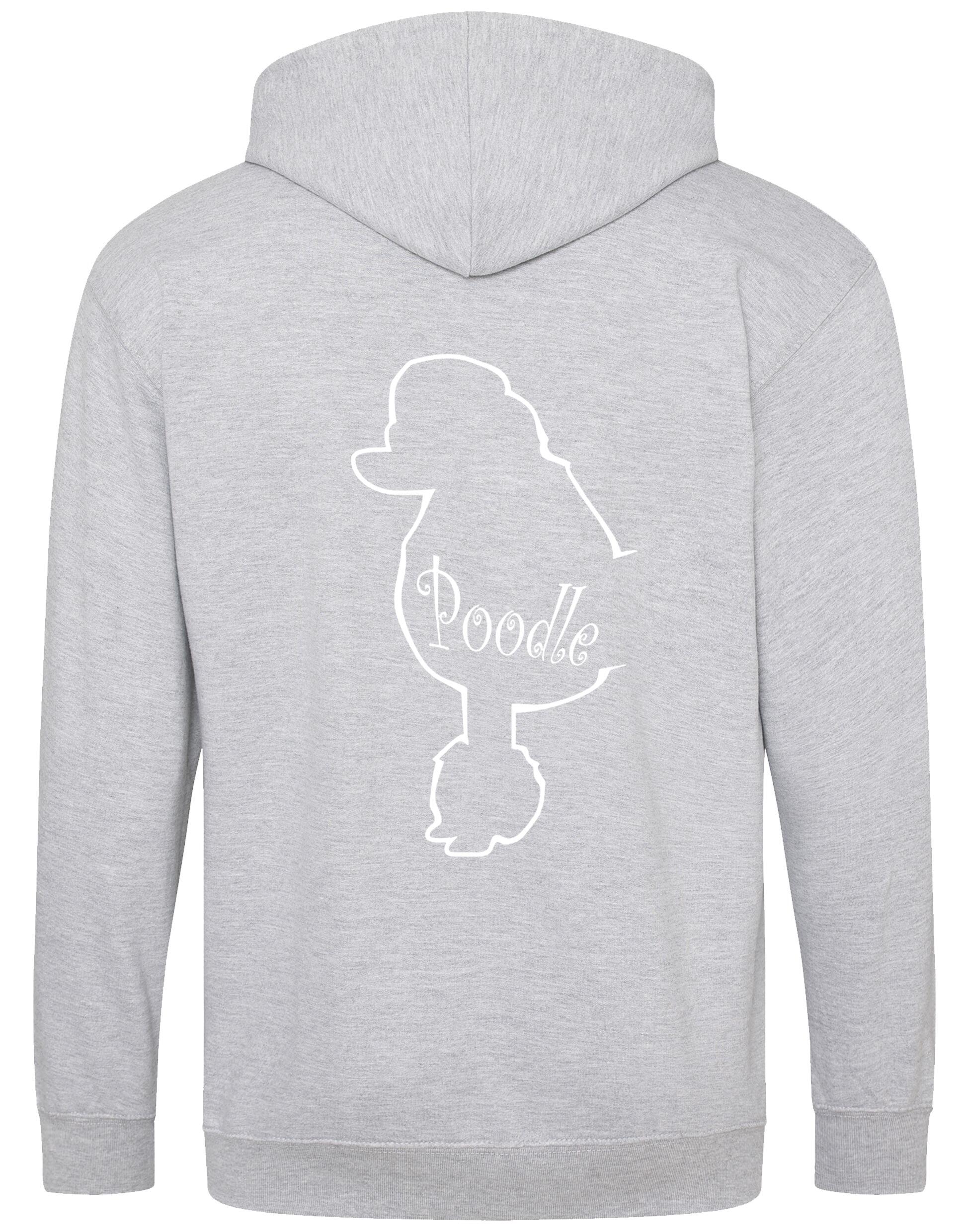 Poodle Zipped Hoodie featuring exclusive breed artwork, full-zip closure, and soft fleece interior for stylish comfort.