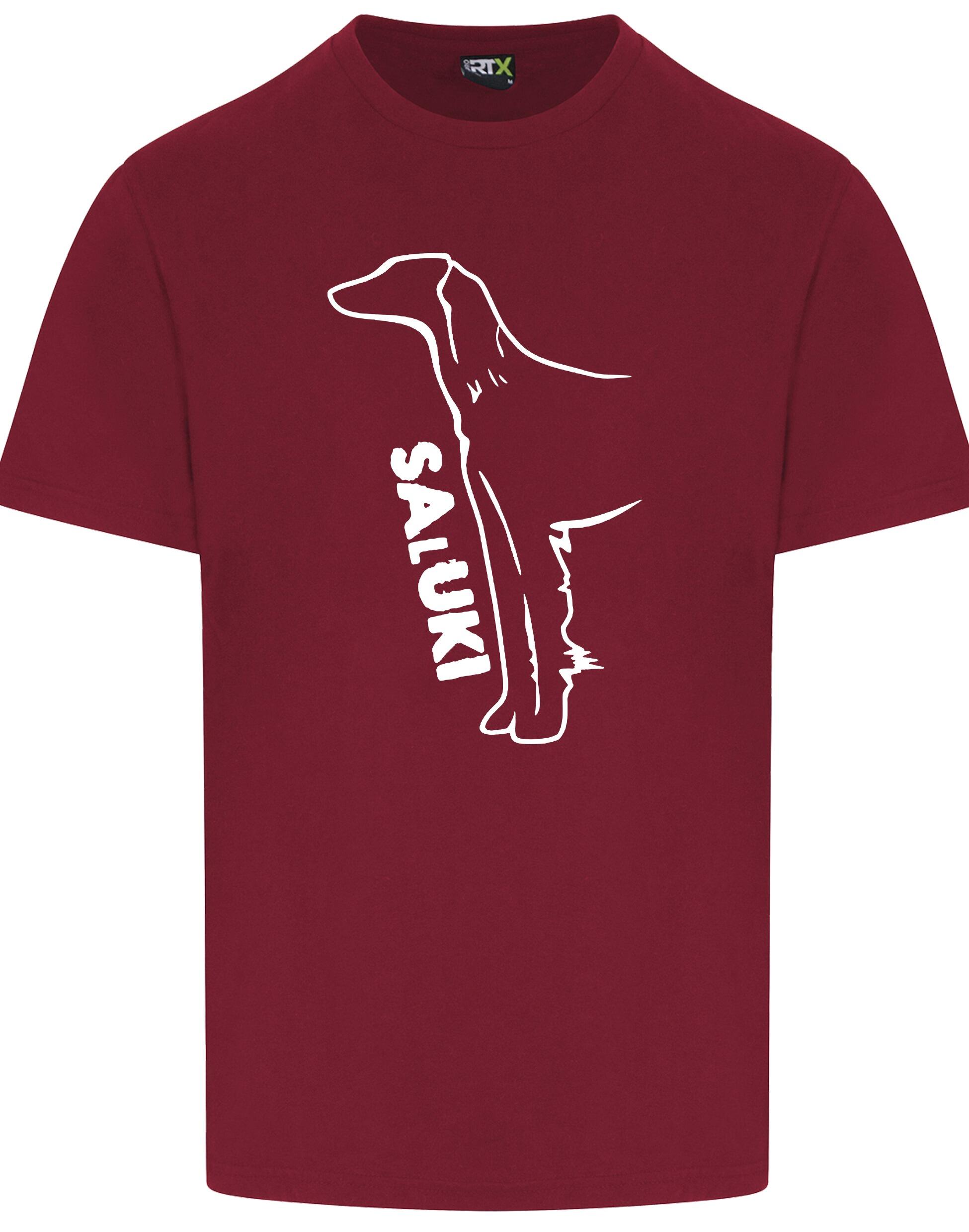 Saluki Unisex Roundneck T-shirt featuring exclusive breed artwork, soft breathable cotton fabric, relaxed unisex fit, and classic round neckline for comfort, versatility, and breed pride.