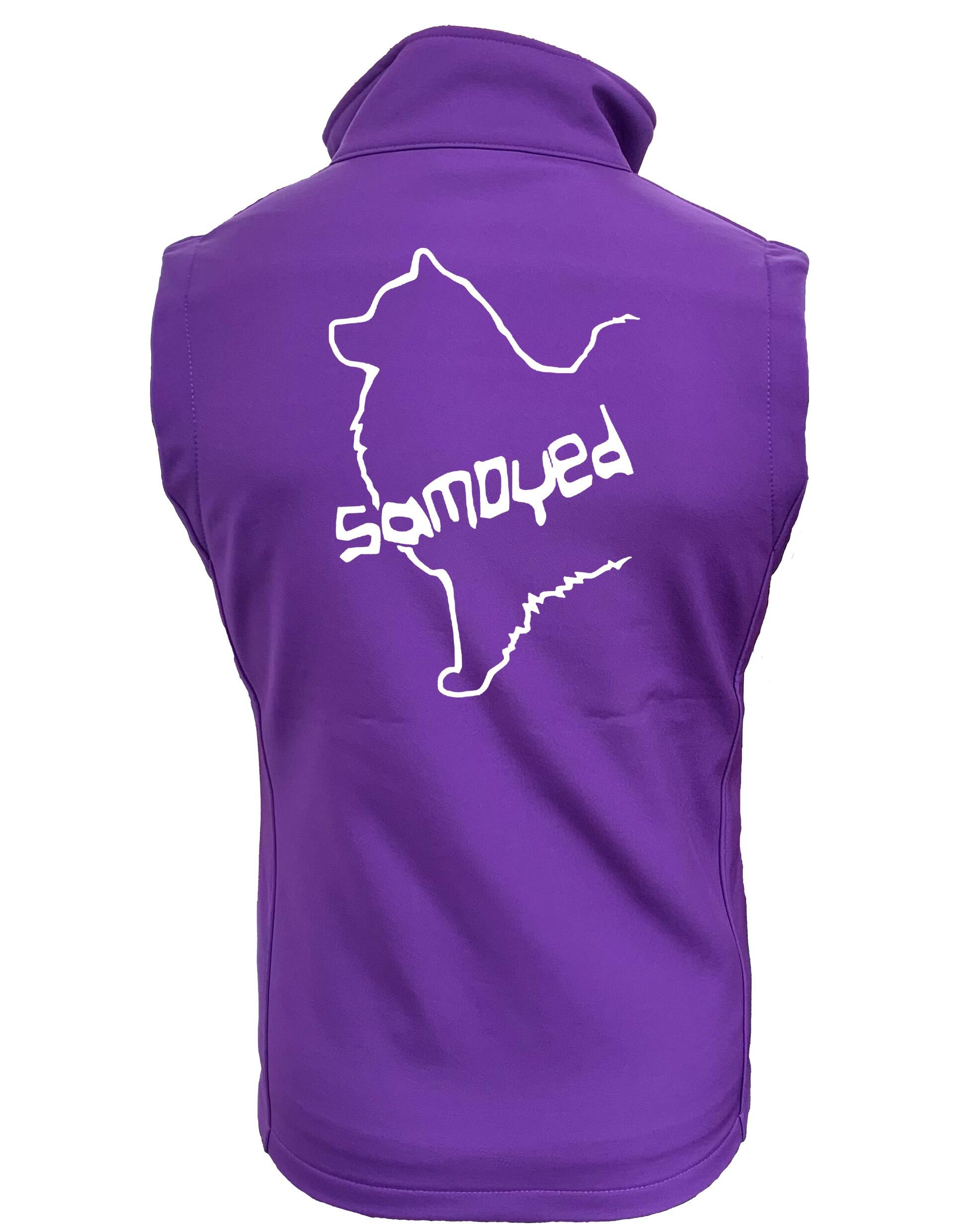 Samoyed Women’s Softshell Jacket featuring exclusive breed artwork, water-resistant fabric, soft fleece lining, flattering feminine fit, and polished style for Samoyed enthusiasts.