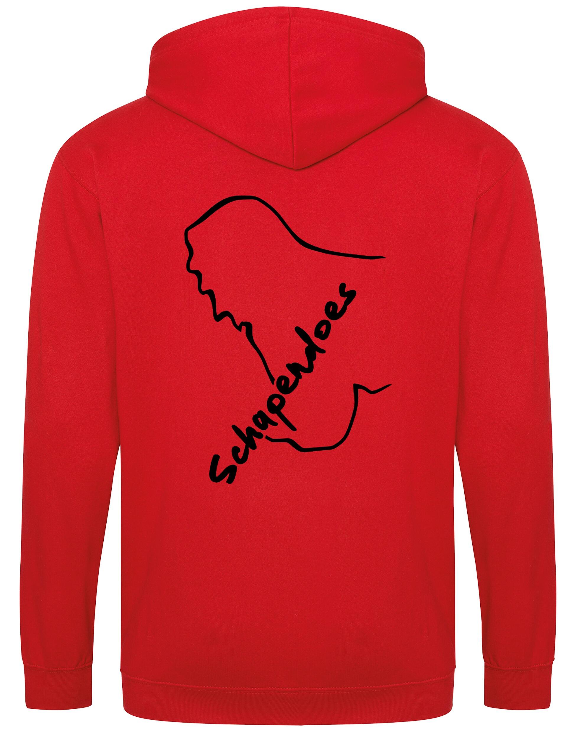 Schapendoes Zipped Hoodie featuring exclusive breed artwork, soft brushed fleece lining, double-fabric hood, front pockets, full-zip closure, and personalization options for stylish comfort and breed pride.