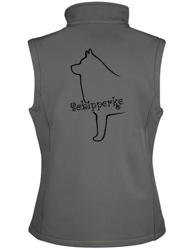 Women’s softshell jacket featuring exclusive Schipperke design, water-resistant material, and fleece lining for warmth.