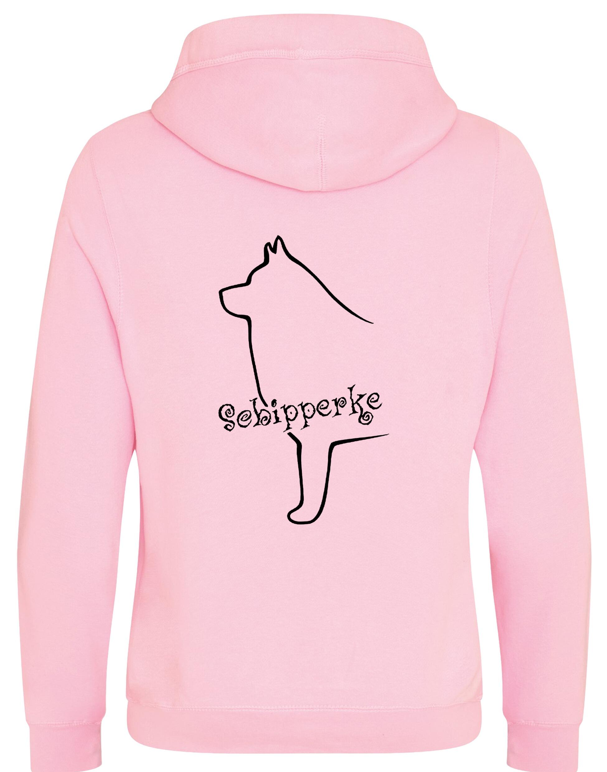 Unisex crossneck pullover hoodie featuring exclusive Schipperke design, showcasing detailed breed artwork on the back, with a cozy brushed fleece interior and spacious kangaroo pocket.
