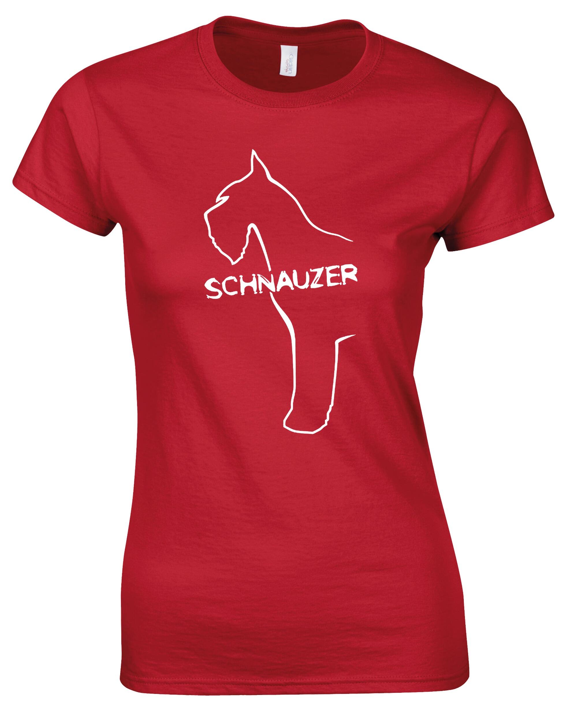 Schnauzer Female Roundneck T-shirt featuring exclusive breed artwork on the front. Premium cotton fabric, tailored feminine fit, and classic round neckline for stylish comfort.