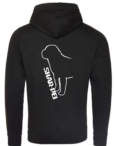 Unisex Crossneck Pullover Hoodie featuring exclusive Shar Pei breed artwork, modern crossneck design, and kangaroo pocket.