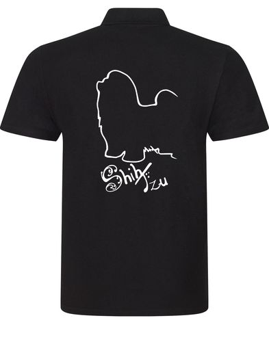 Unisex cotton polo shirt with exclusive Shih Tzu artwork on the back, featuring breathable fabric and a relaxed fit for all-day comfort—perfect for dog lovers and everyday wear.