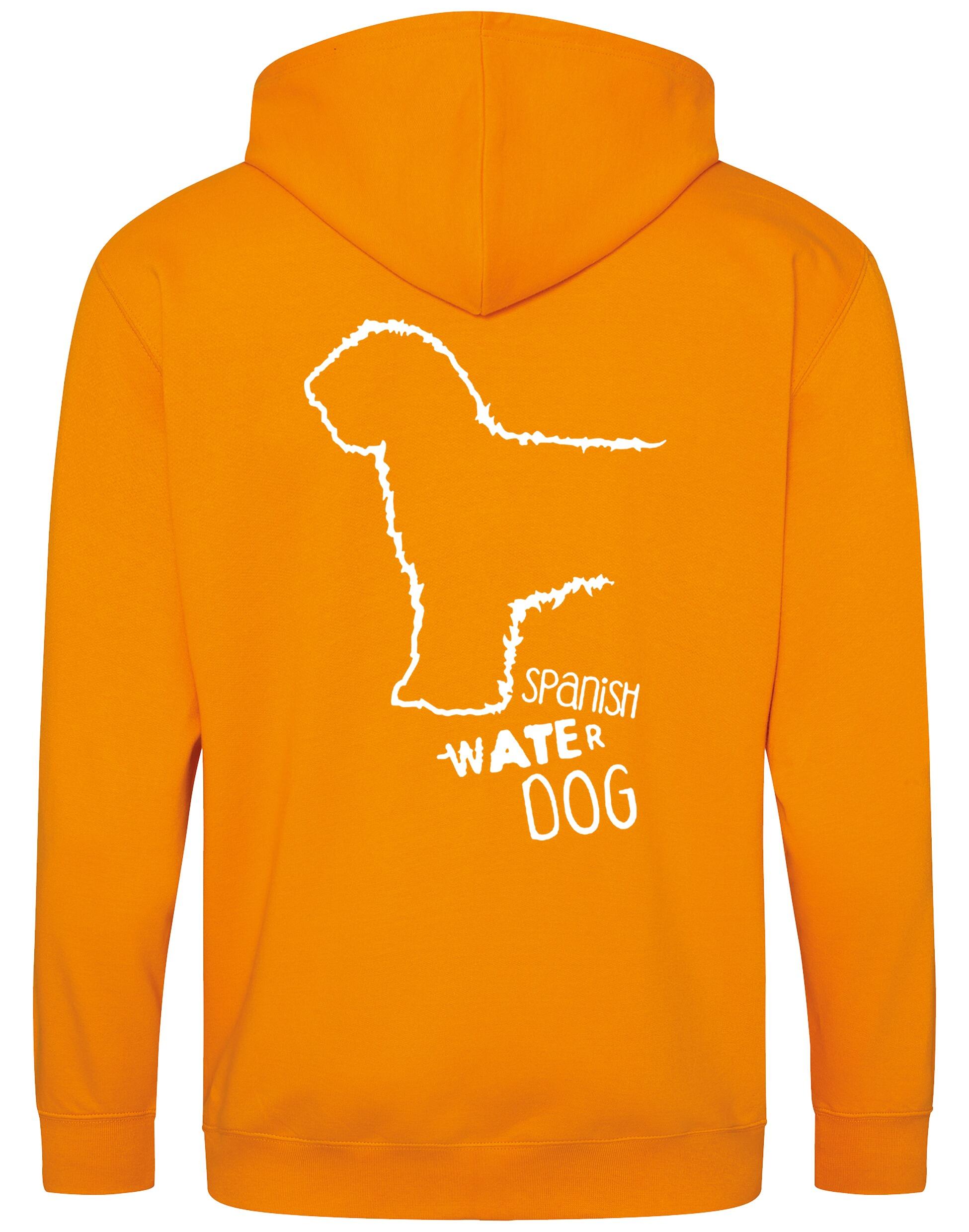 Unisex zipped hoodie featuring exclusive Spanish Water Dog artwork on the back and paw prints on the front. Made from soft fleece-lined fabric with a double-layered hood, full-zip front, and roomy pockets—ideal for breed enthusiasts and everyday wear.