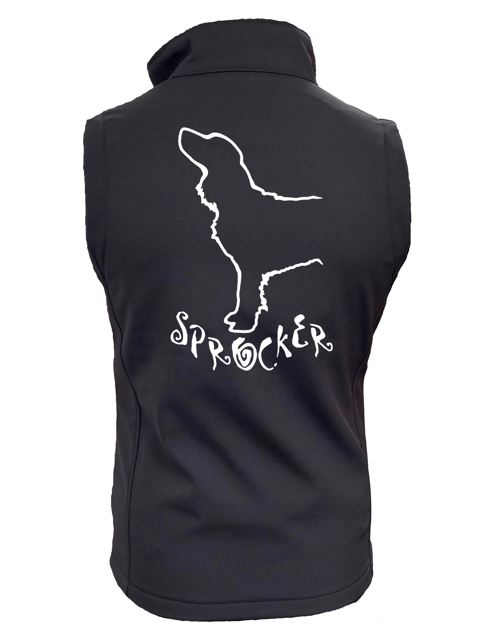 Unisex softshell jacket featuring exclusive Sprocker Spaniel design on the back. Water-resistant with fleece lining, designed for outdoor comfort and style. Ideal for walks, training, and showing your love for the Sprocker breed.