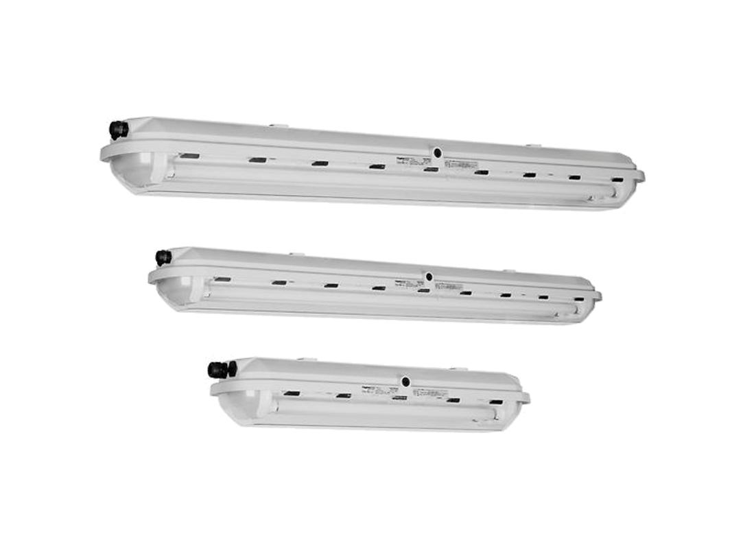 ATX fluorescent light FE series, through wiring. Suitable for ATEX Zone 1 / 21 and Zone 2 / 22 hazardous areas