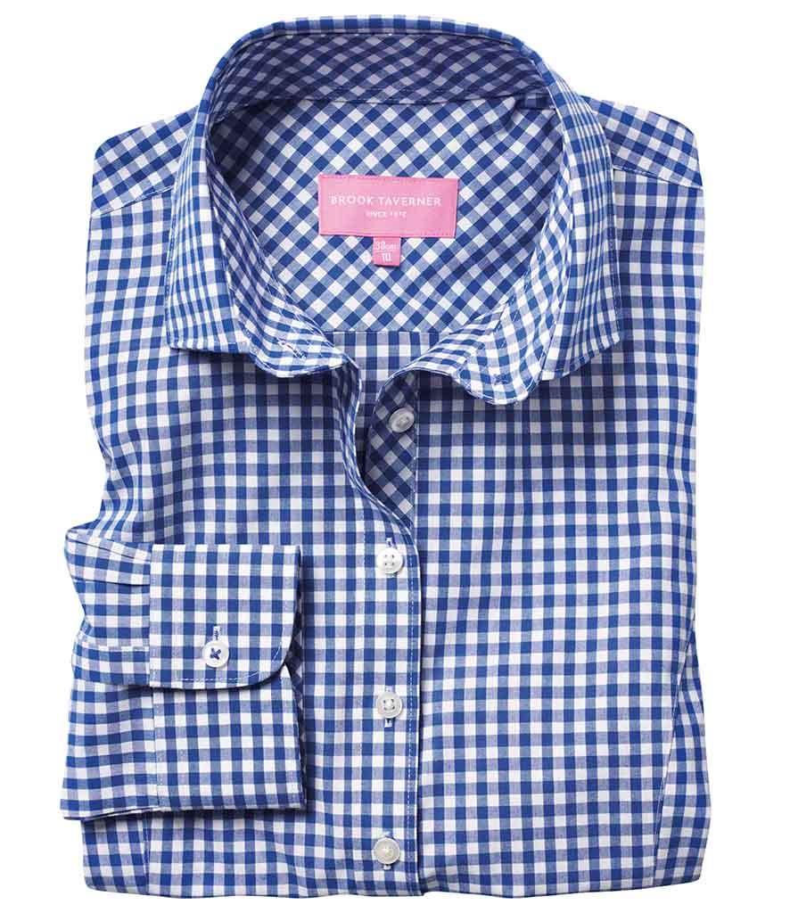 BK581 Brook Taverner Ladies Kansas Gingham Long Sleeve Shirt blue