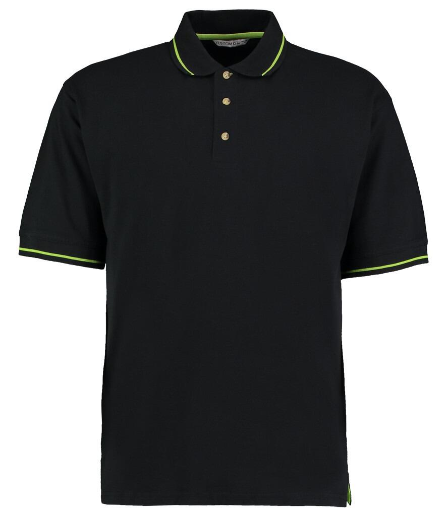 KK606 Kustom Kit St Mellion Tipped Cotton Polo Shirt black lime