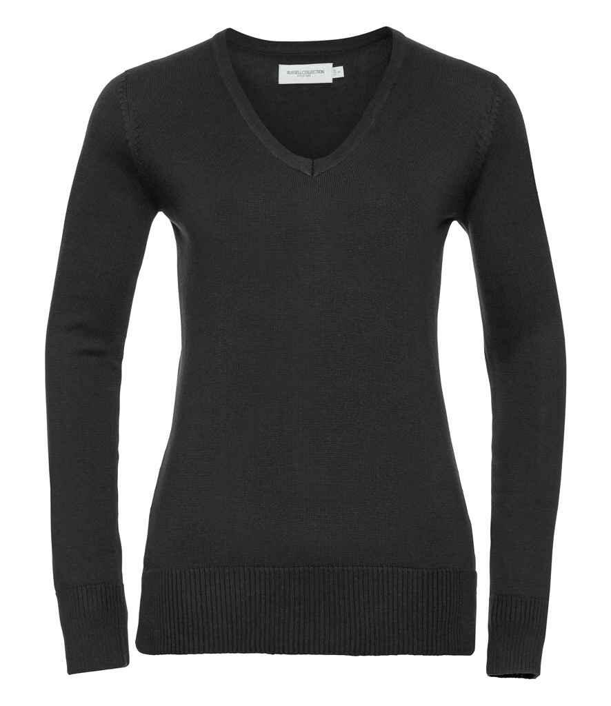 710F Russell Collection Ladies Cotton Acrylic V Neck Sweater black