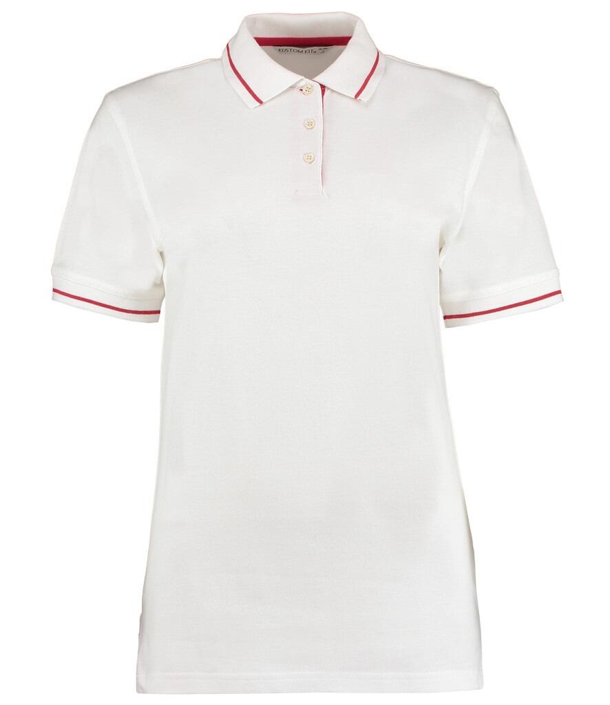 KK706 Kustom Kit Ladies St Mellion Tipped Cotton Polo Shirt whit red