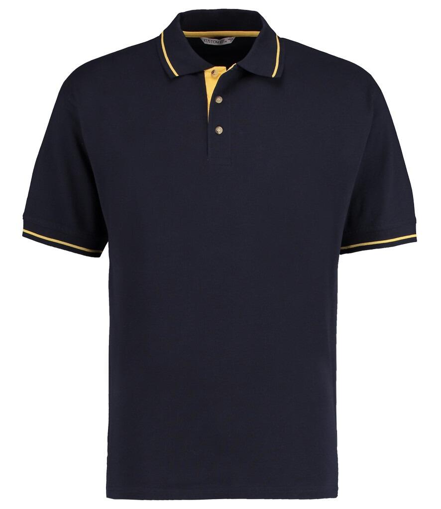 KK606 Kustom Kit St Mellion Tipped Cotton Polo Shirt navy yellow