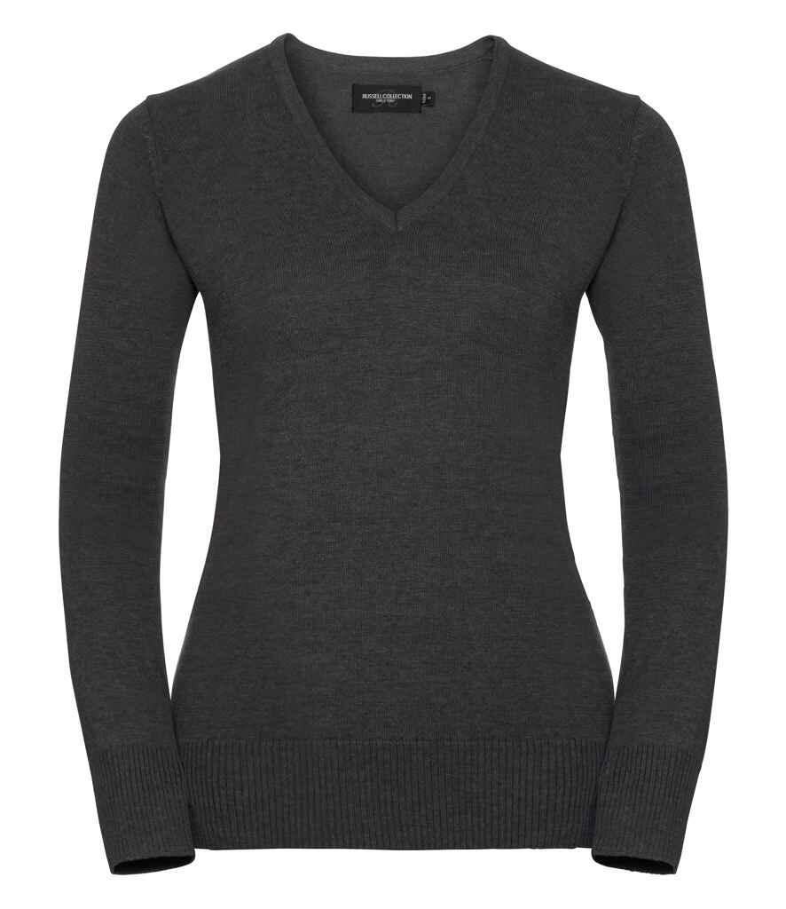 710F Russell Collection Ladies Cotton Acrylic V Neck Sweater charcoal