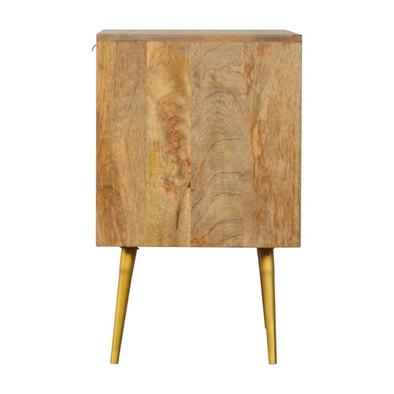 Sleek cement brass inlay bedside table with open slot - crimblefest furniture - image 9