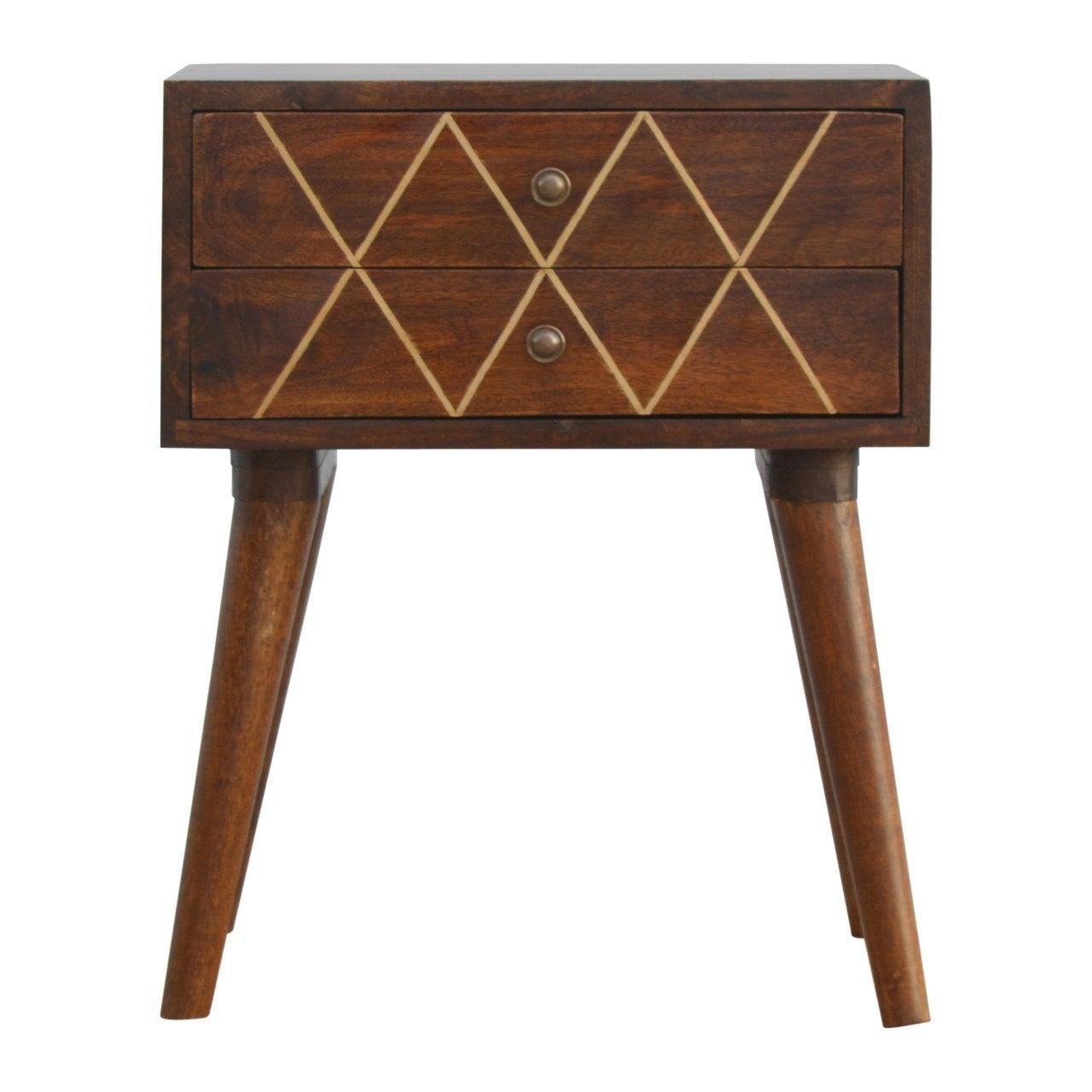Geometric brass inlay 2 drawer bedside table - crimblefest furniture - image 1