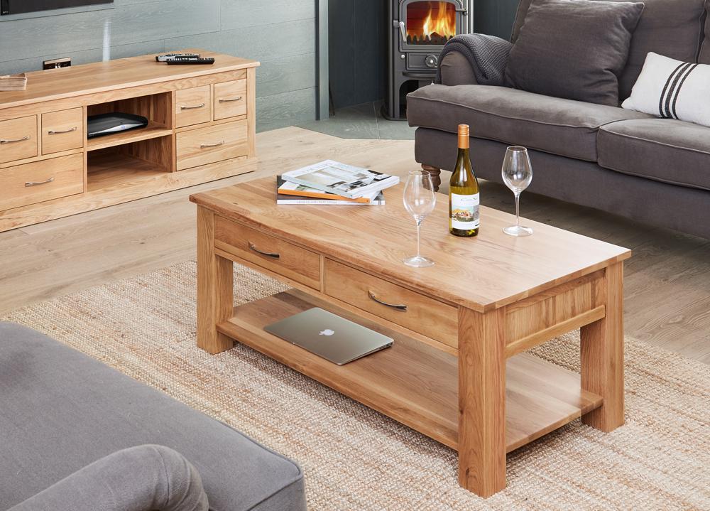 Mobel oak four drawer coffee table - crimblefest furniture - image 2