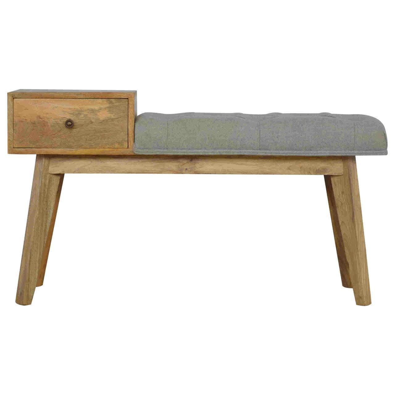 Grey tweed bench with 1 drawer - crimblefest furniture - image 1