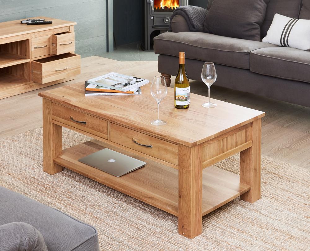 Mobel oak four drawer coffee table - crimblefest furniture - image 1