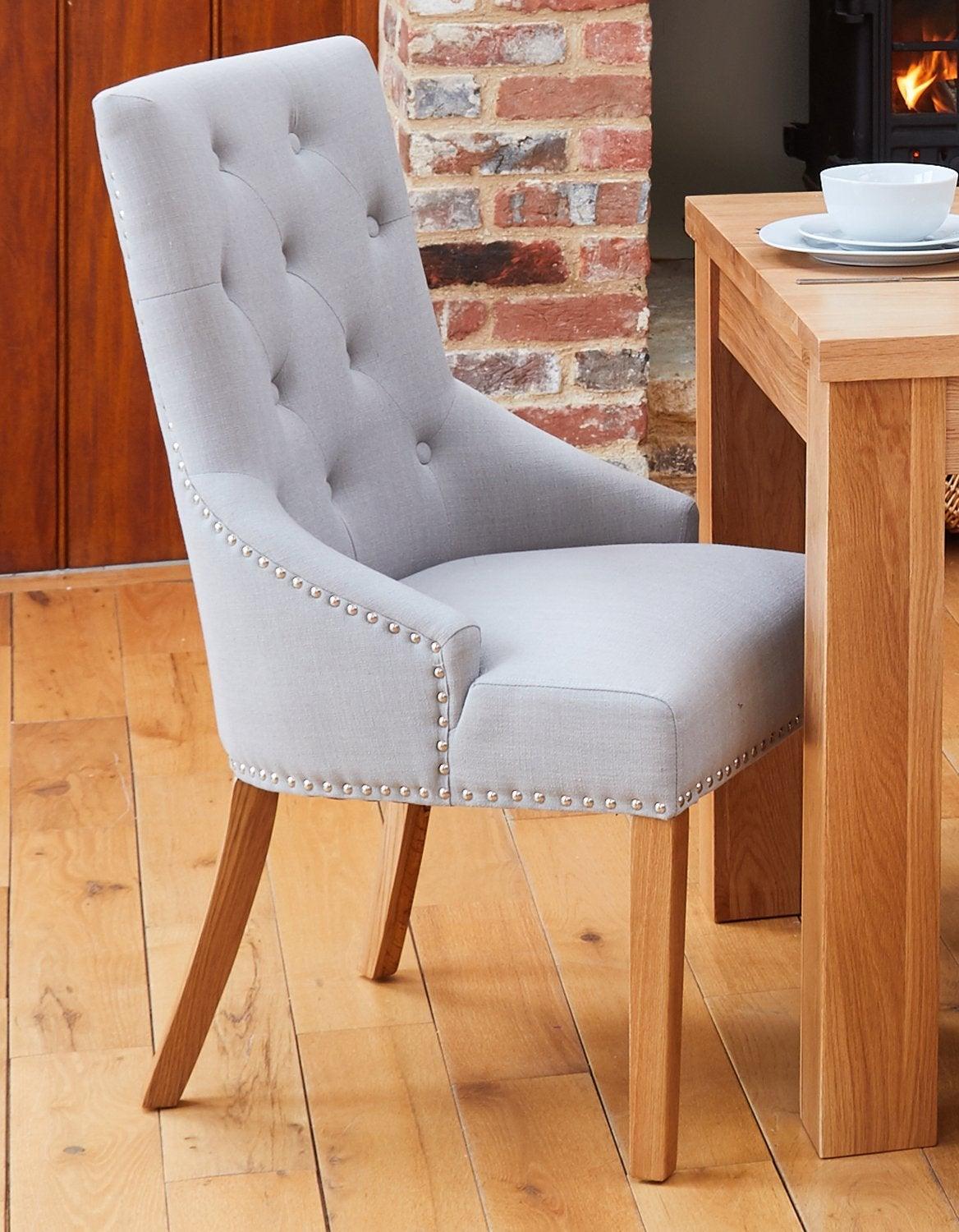 Oak accent narrow back upholstered dining chair - grey (pack of two) - crimblefest furniture - image 2