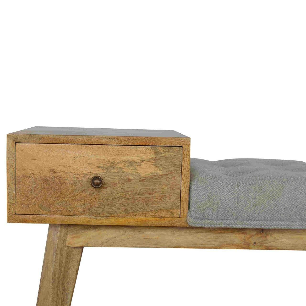 Grey tweed bench with 1 drawer - crimblefest furniture - image 8