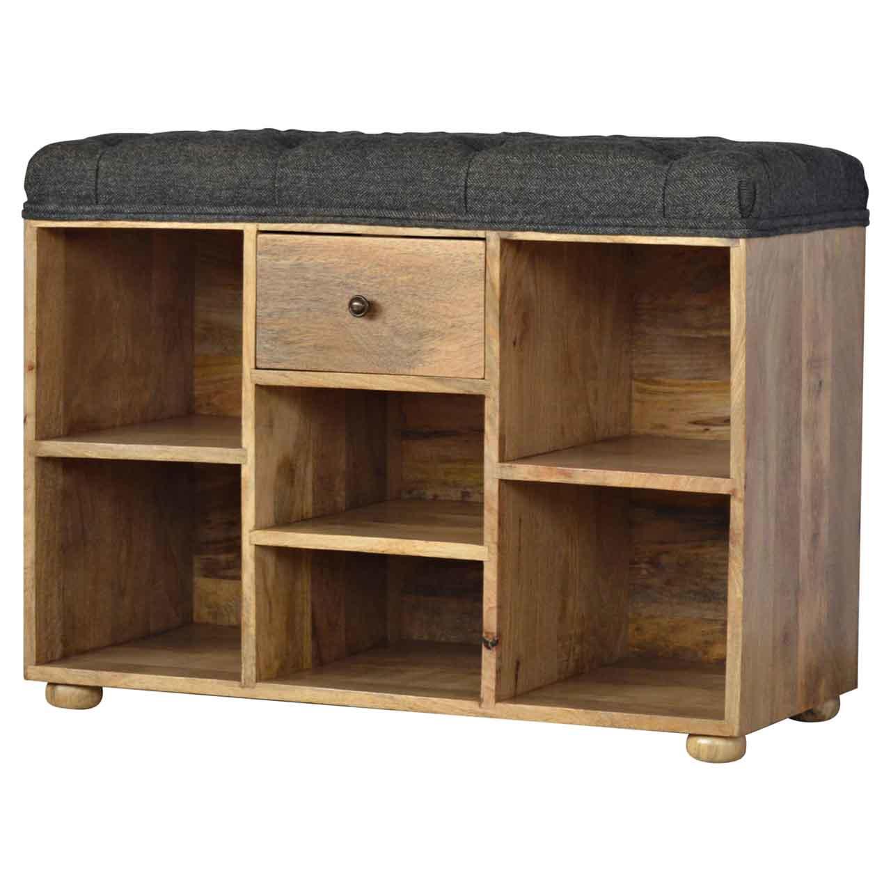 Black tweed 6 slot shoe storage bench - crimblefest furniture - image 4