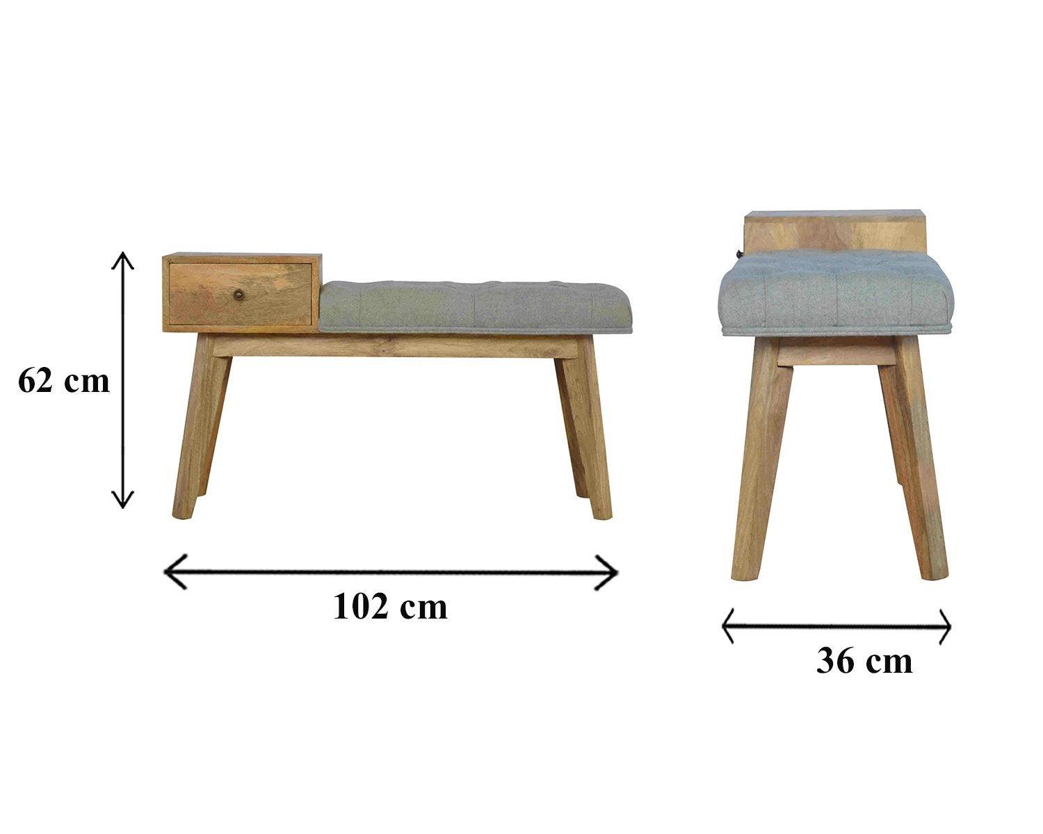 Grey tweed bench with 1 drawer - crimblefest furniture - image 11