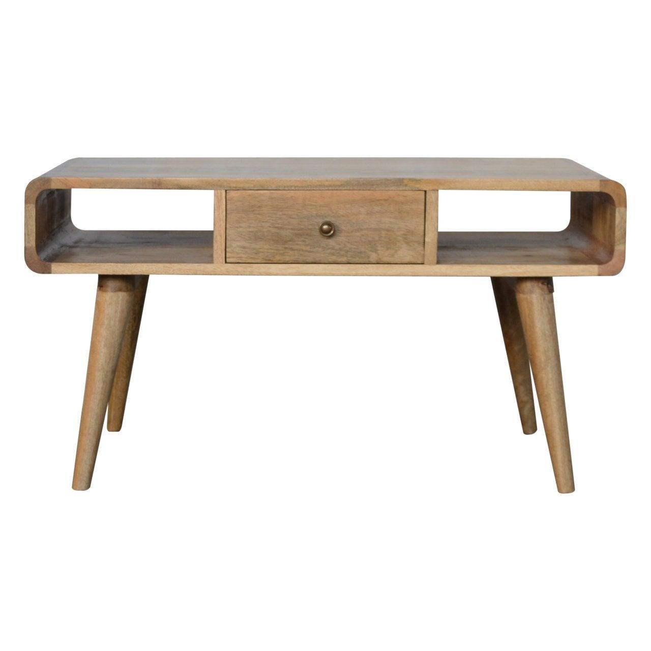 Curved oak-ish coffee table - crimblefest furniture - image 1
