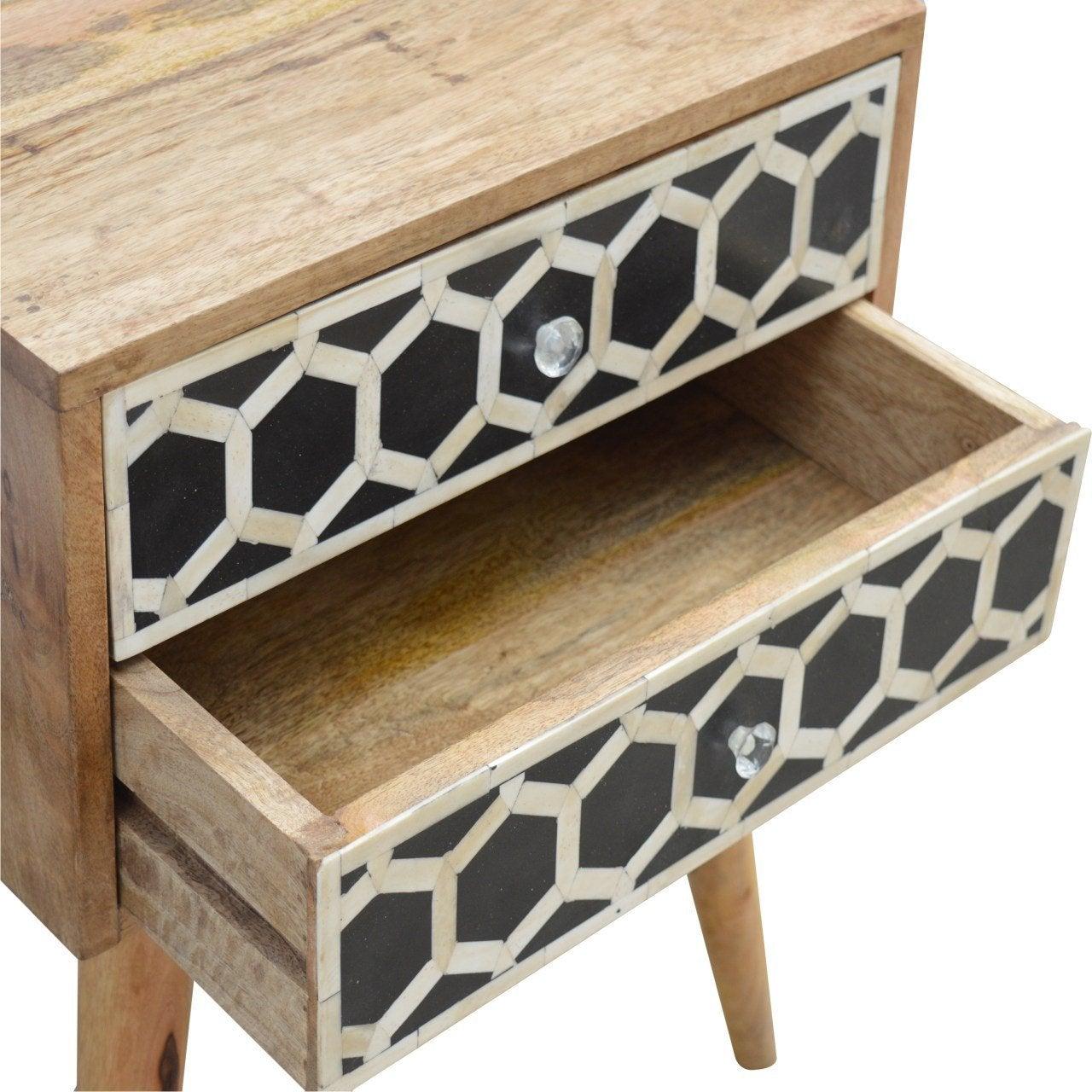 Bone inlay bedside table with 2 drawers - crimblefest furniture - image 6