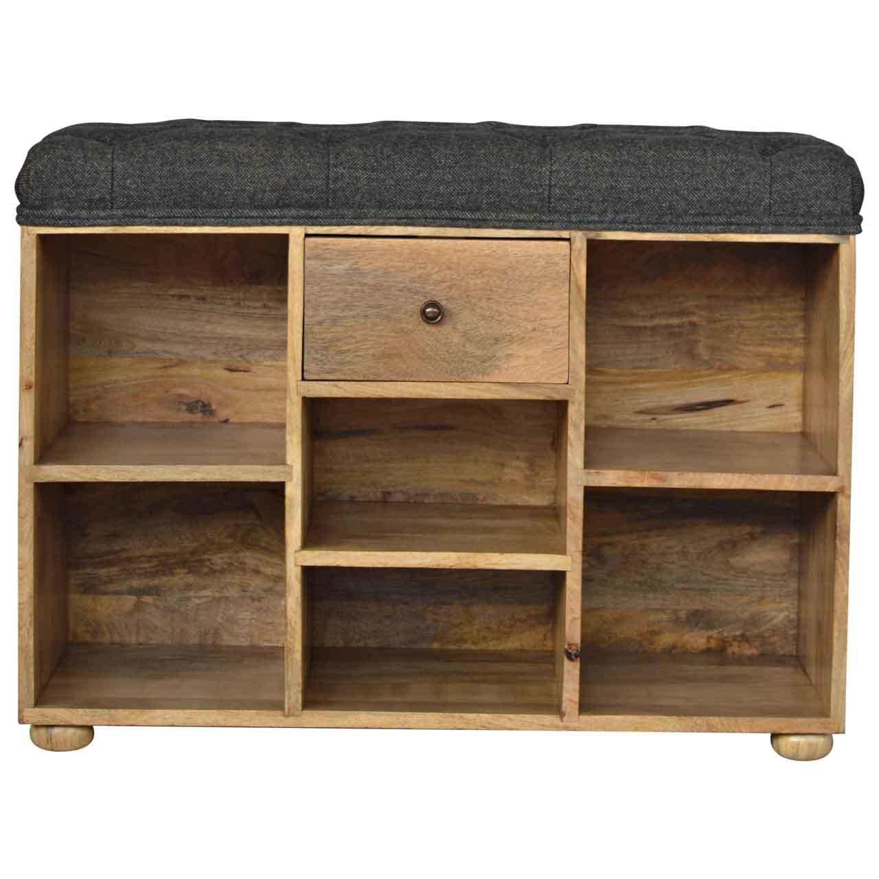 Black tweed 6 slot shoe storage bench - crimblefest furniture - image 1
