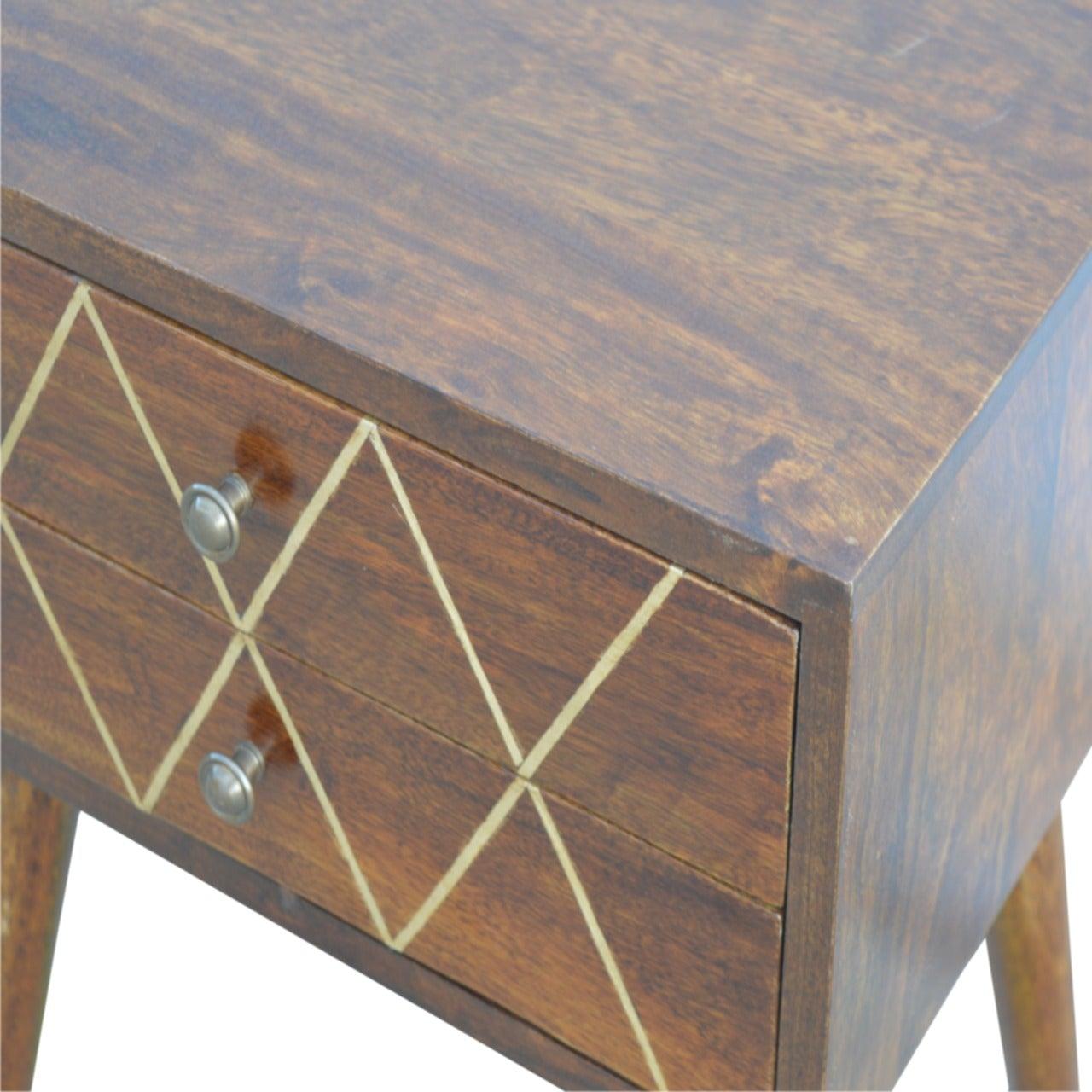 Geometric brass inlay 2 drawer bedside table - crimblefest furniture - image 4