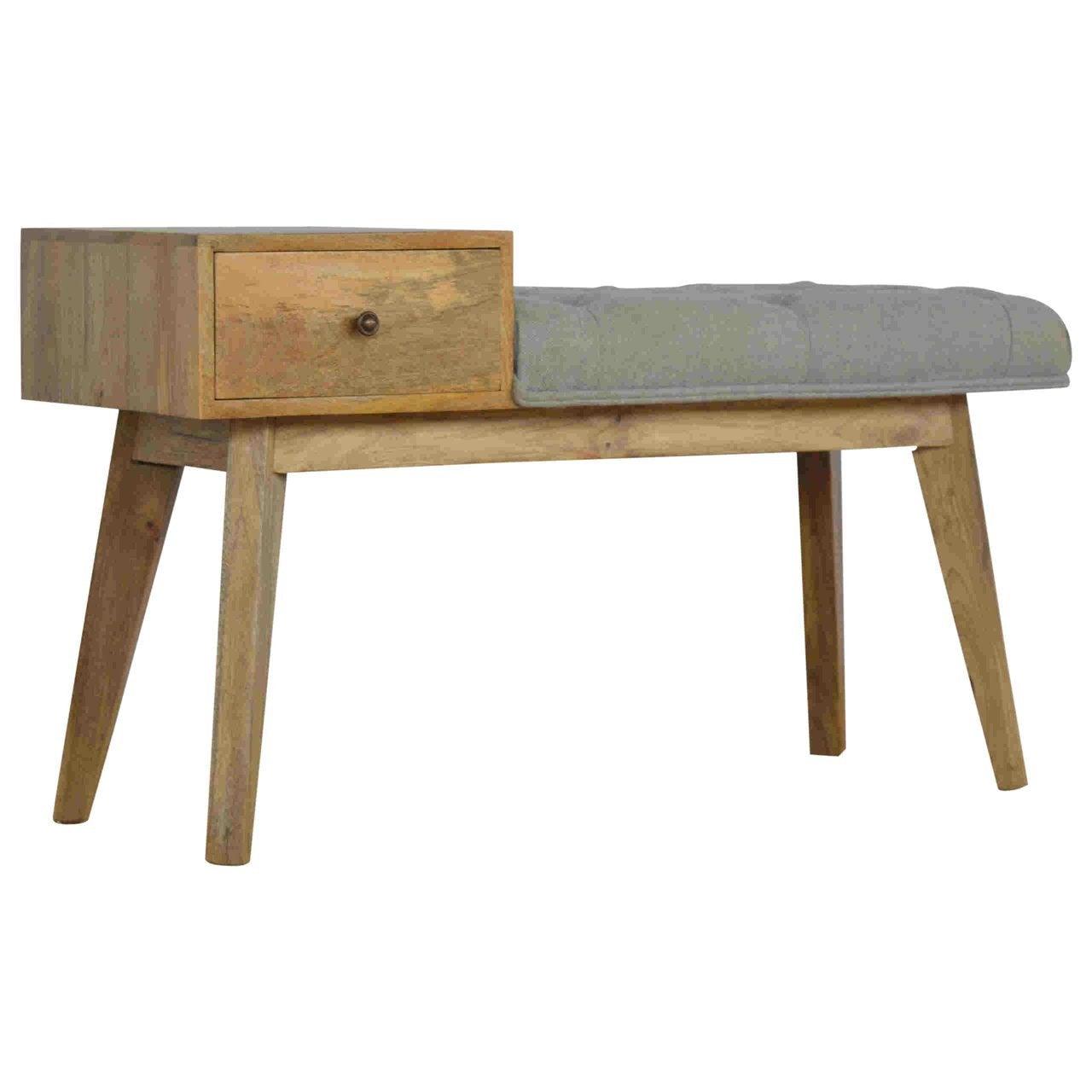 Grey tweed bench with 1 drawer - crimblefest furniture - image 4