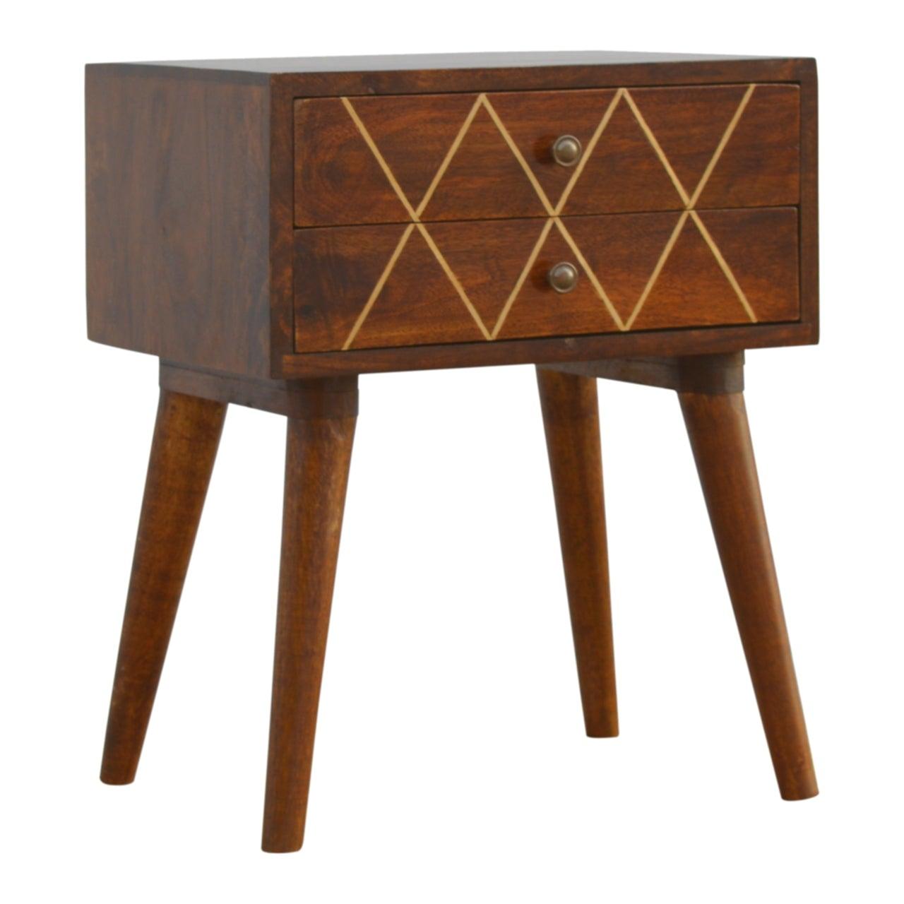Geometric brass inlay 2 drawer bedside table - crimblefest furniture - image 2