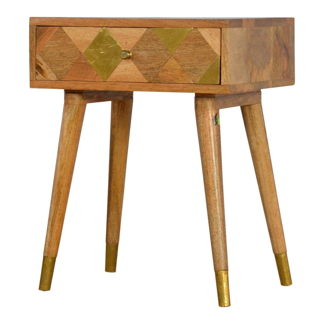 Oak-ish gold brass inlay bedside table - crimblefest furniture - image 3