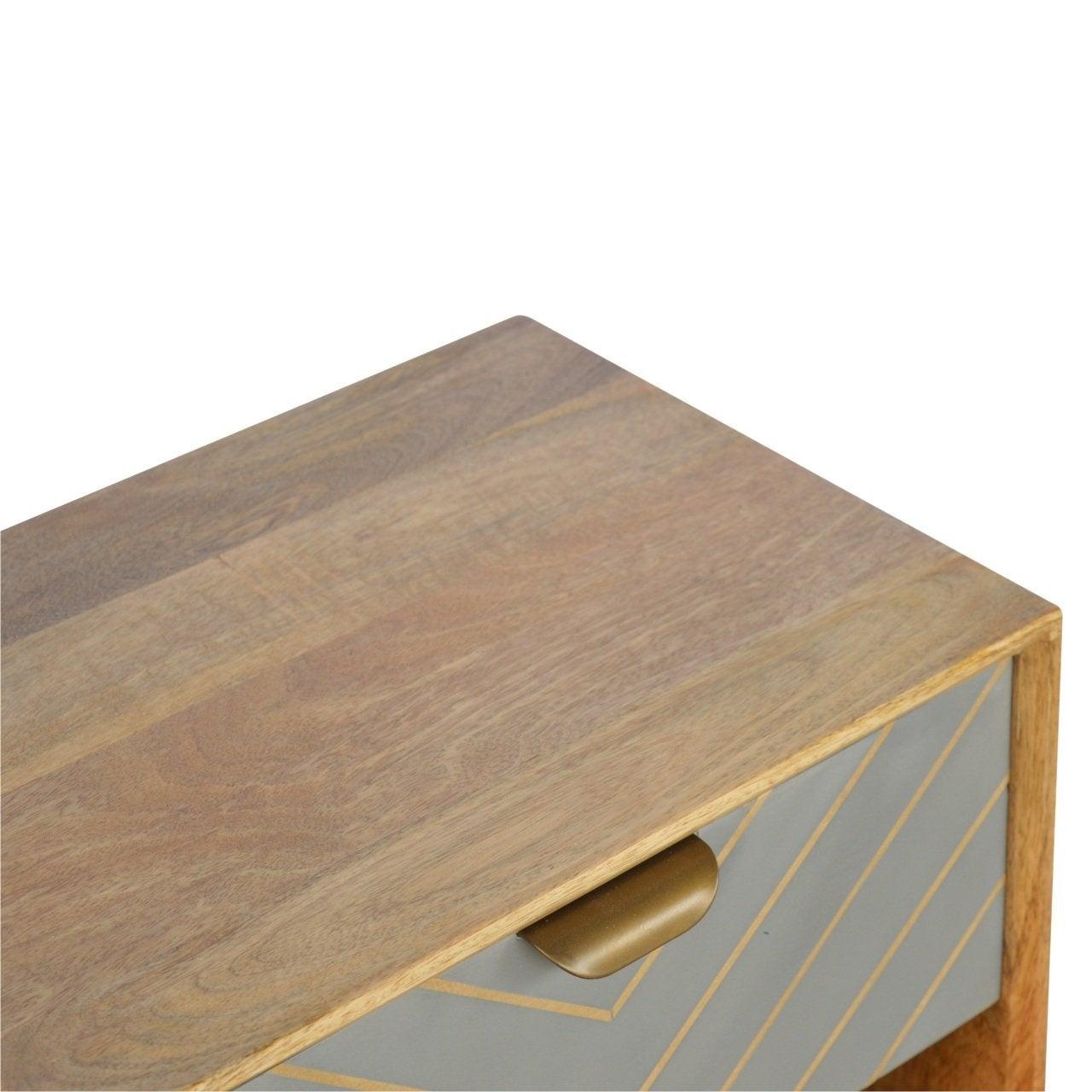Sleek cement brass inlay bedside table with open slot - crimblefest furniture - image 7