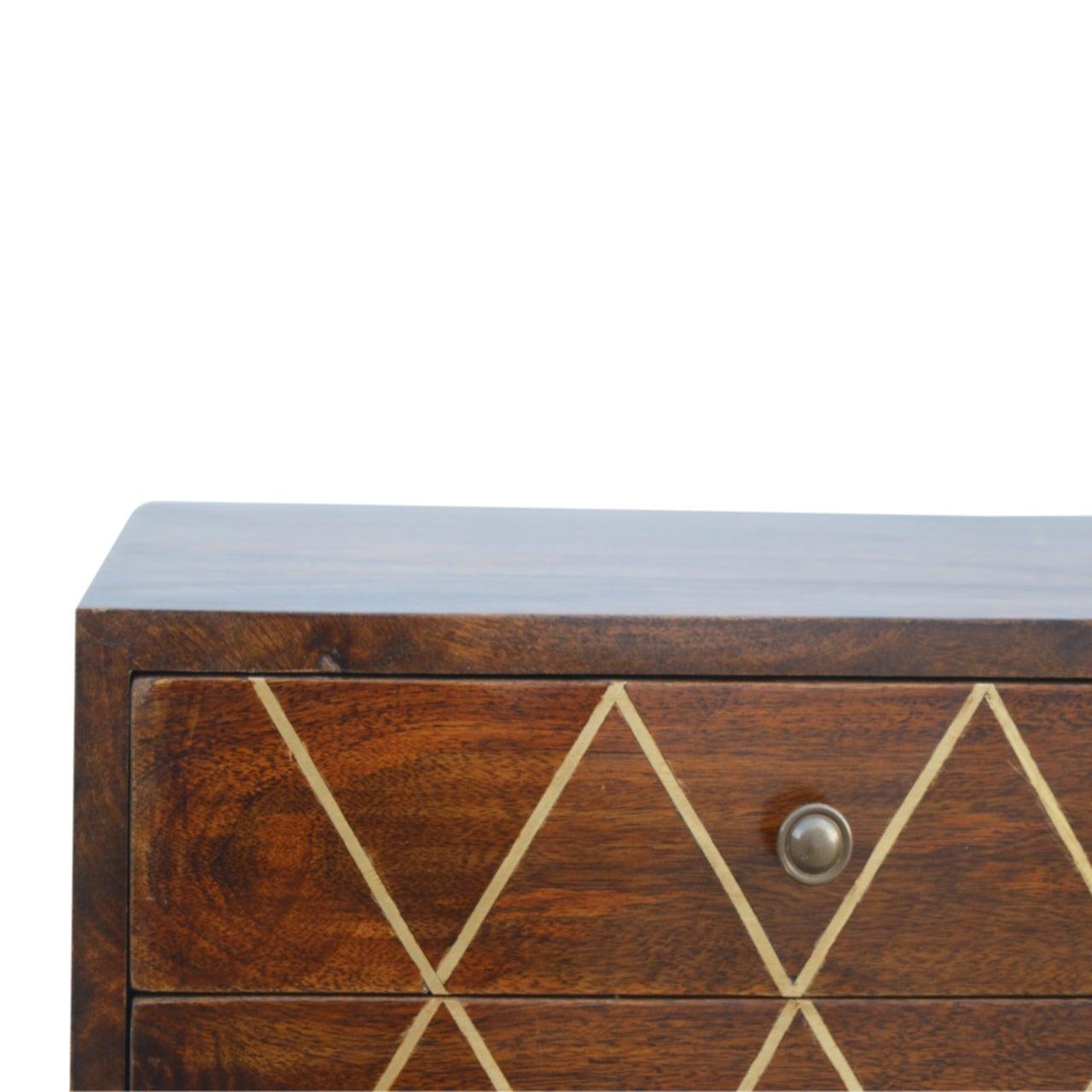 Geometric brass inlay 2 drawer bedside table - crimblefest furniture - image 5