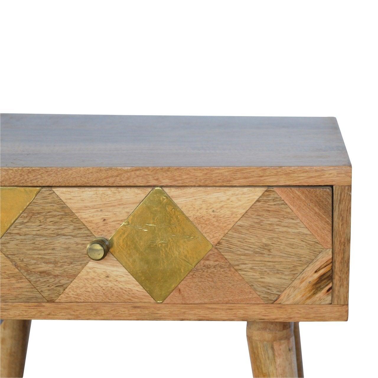 Oak-ish gold brass inlay bedside table - crimblefest furniture - image 6