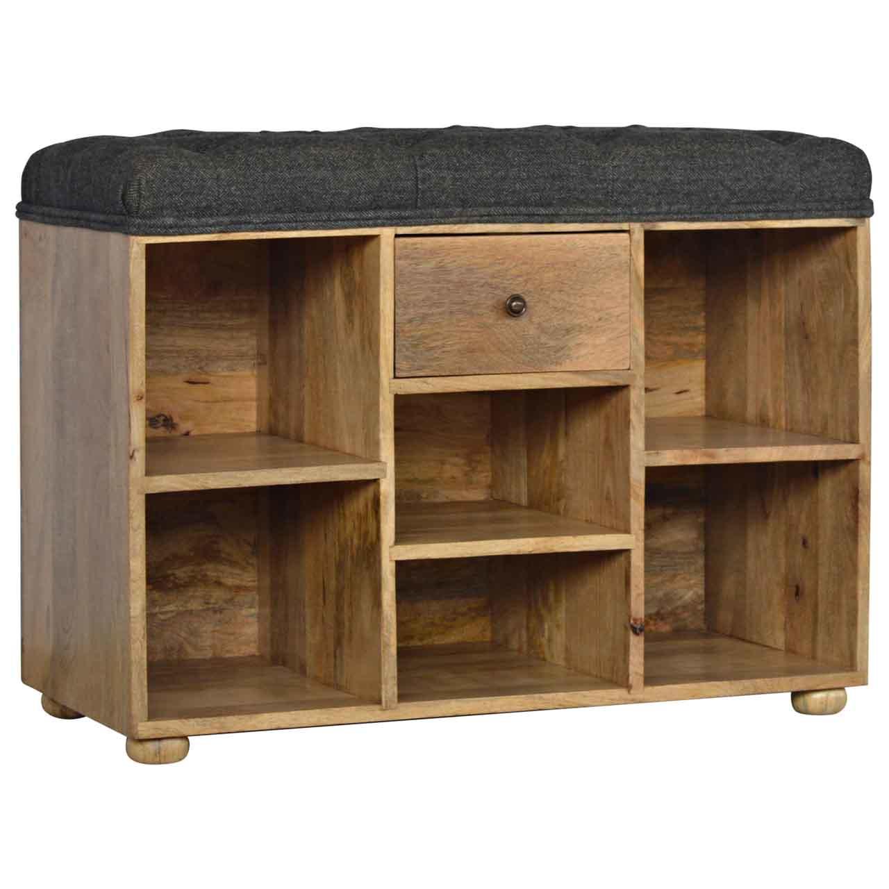 Black tweed 6 slot shoe storage bench - crimblefest furniture - image 3