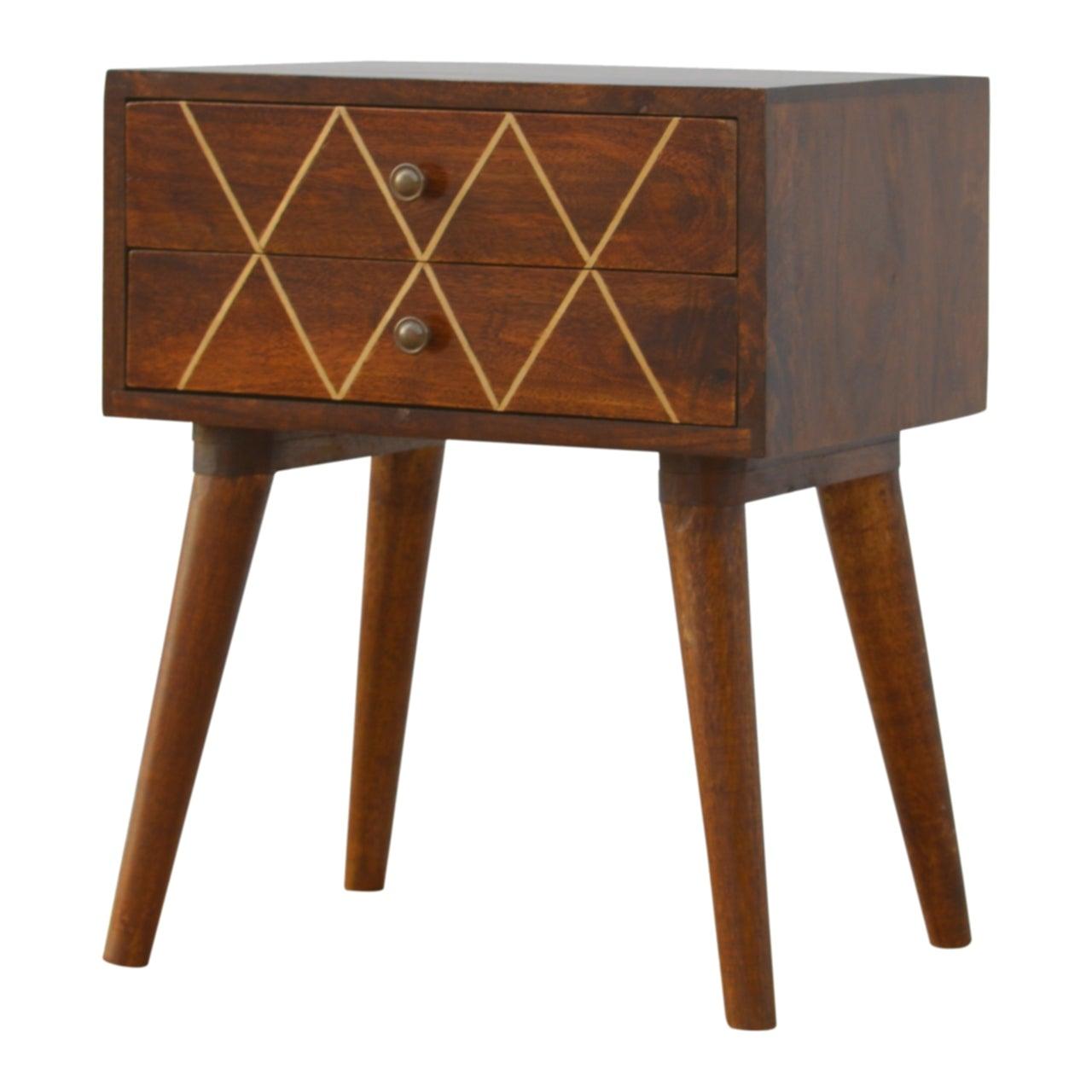 Geometric brass inlay 2 drawer bedside table - crimblefest furniture - image 3
