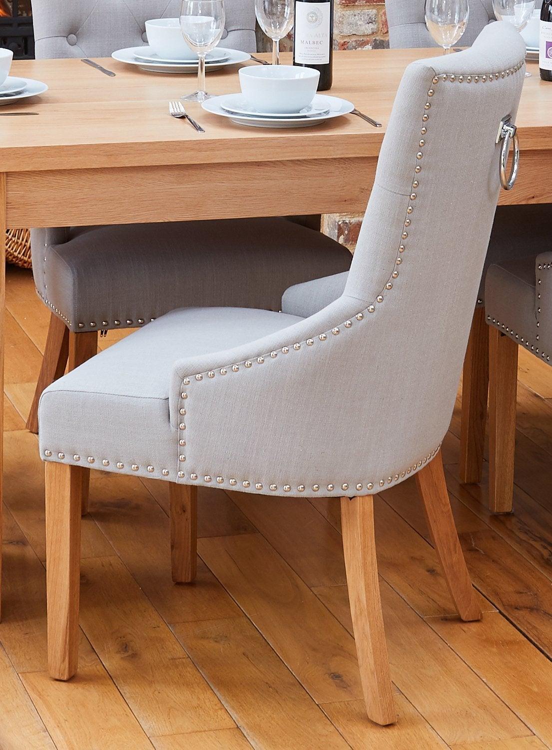 Oak accent narrow back upholstered dining chair - grey (pack of two) - crimblefest furniture - image 1