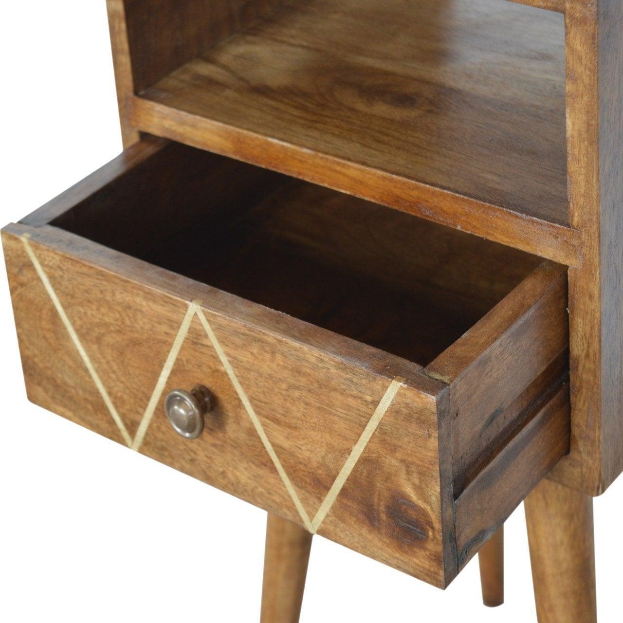Petite geometric brass inlay bedside table - crimblefest furniture - image 6