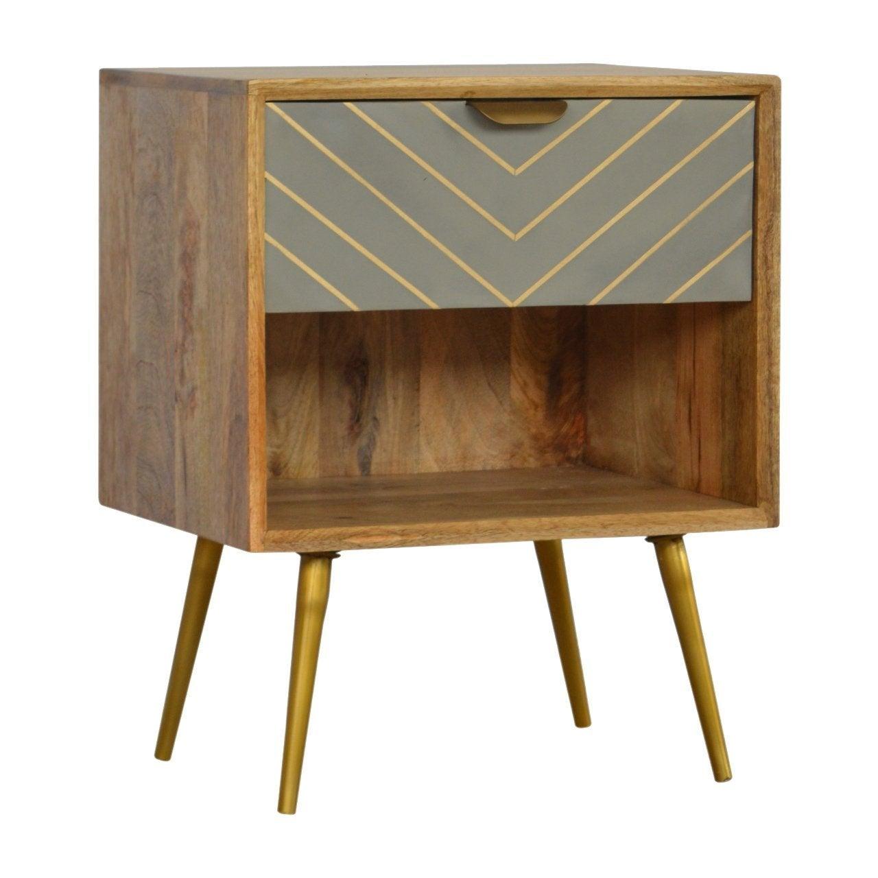 Sleek cement brass inlay bedside table with open slot - crimblefest furniture - image 3
