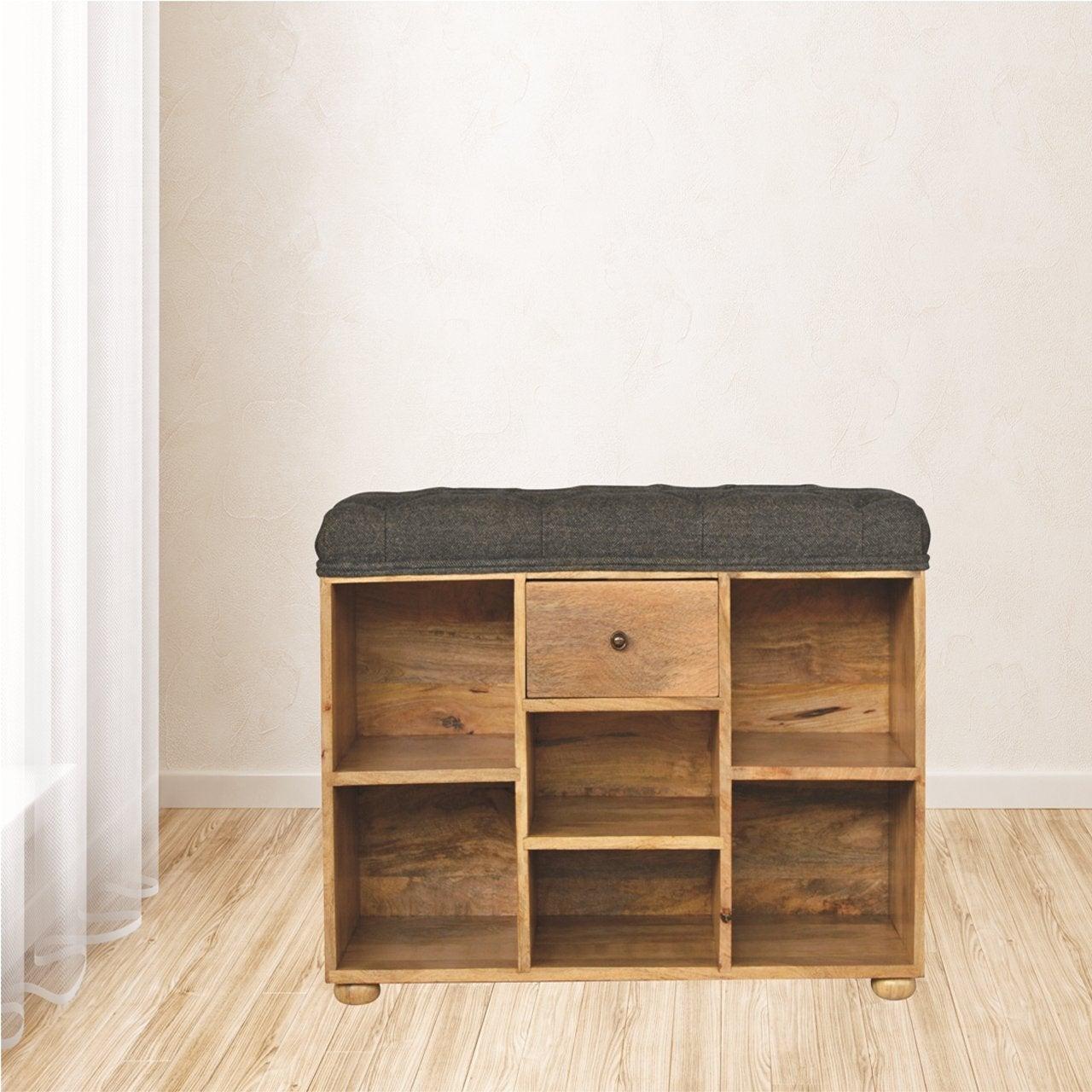 Black tweed 6 slot shoe storage bench - crimblefest furniture - image 2