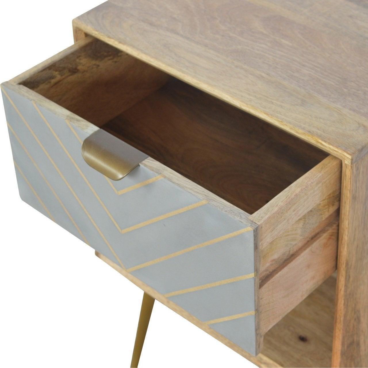 Sleek cement brass inlay bedside table with open slot - crimblefest furniture - image 4