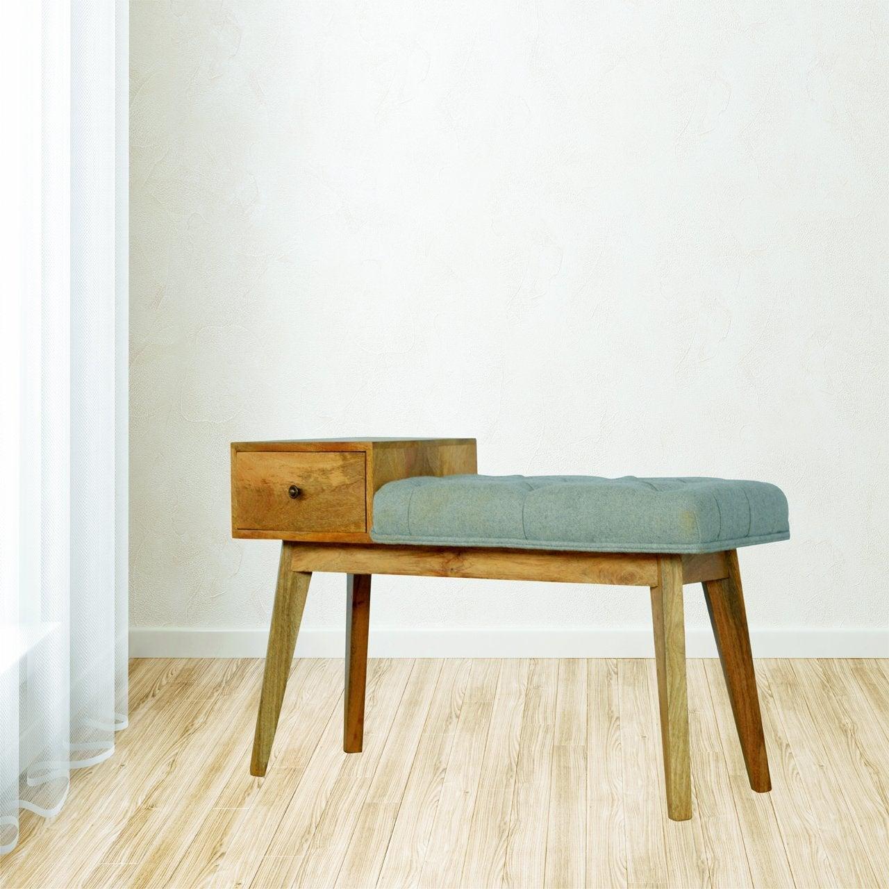 Grey tweed bench with 1 drawer - crimblefest furniture - image 3