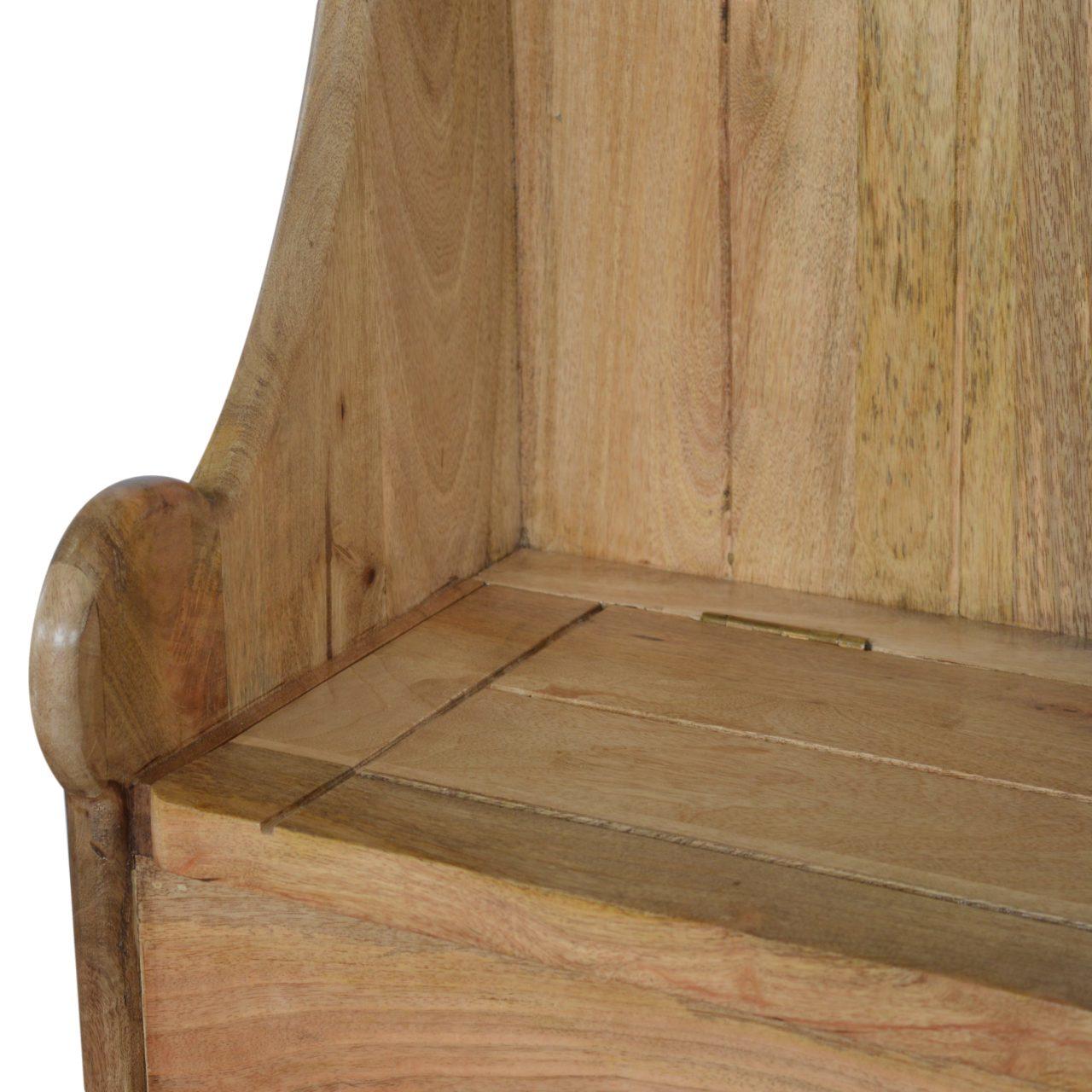 Hallway Monks Bench with Storage showing Grnary Royale Arm Detail