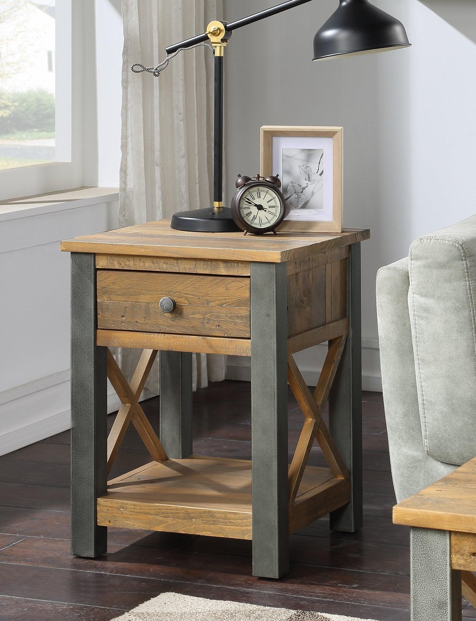 Urban elegance - reclaimed lamp table with drawer - crimblefest furniture - image 1