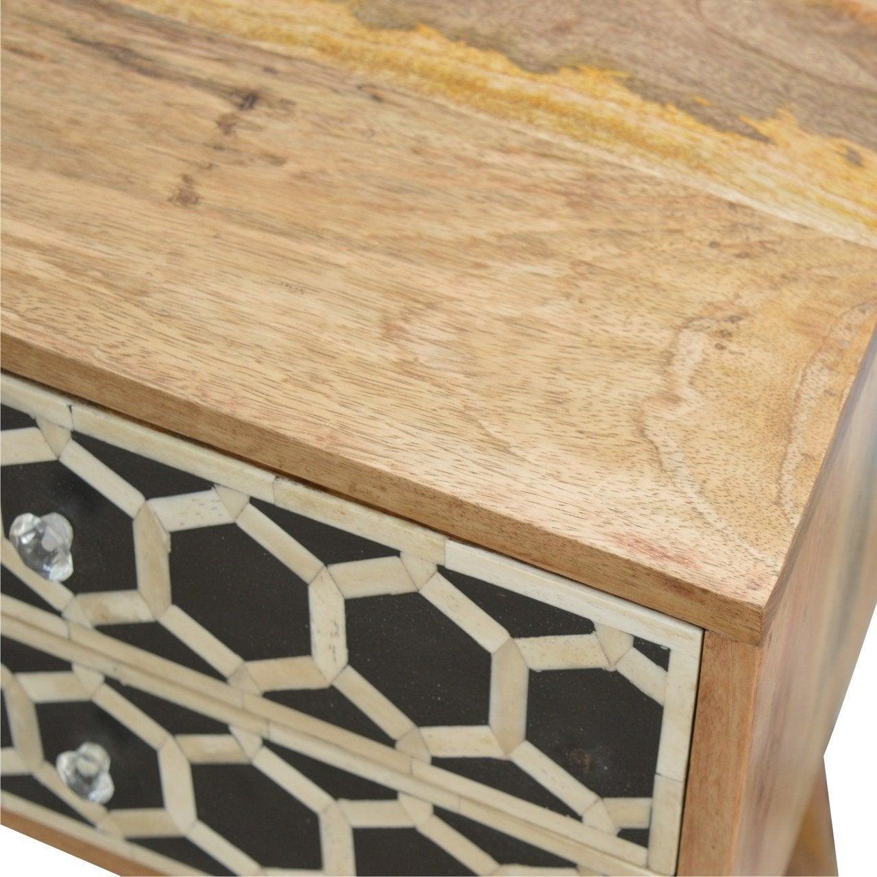 Bone inlay bedside table with 2 drawers - crimblefest furniture - image 5